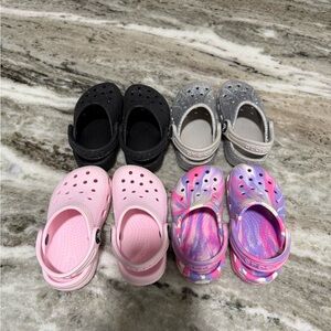 CROCS Little Kid- Black, Pink, Silver, Glow in dark tie dye